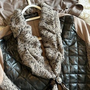 Amazing taupe and chocolate brown leatherette cardigan sweater.